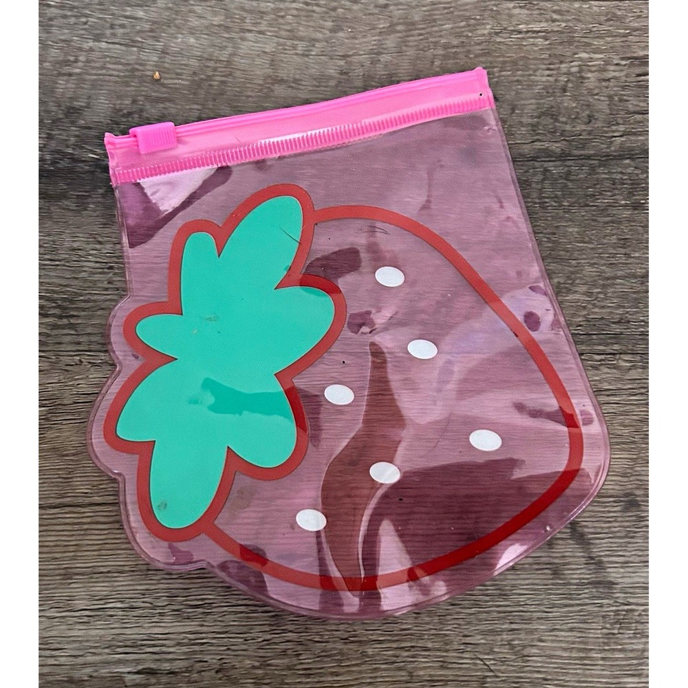Strawberry Clear Pink Plastic Makeup Bag Pouch Zipper